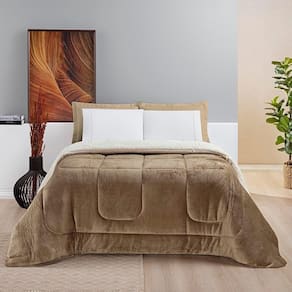 Coberdrom Diamond Casal King Sherpa Com Manta Flannel 01 Peça - Cáqui Bege
