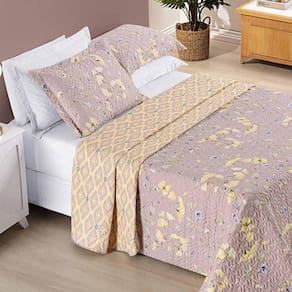 Kit Colcha Ayla Casal King Tecido Dupla Face Microfibra 03 Peças - Lavanda Floral