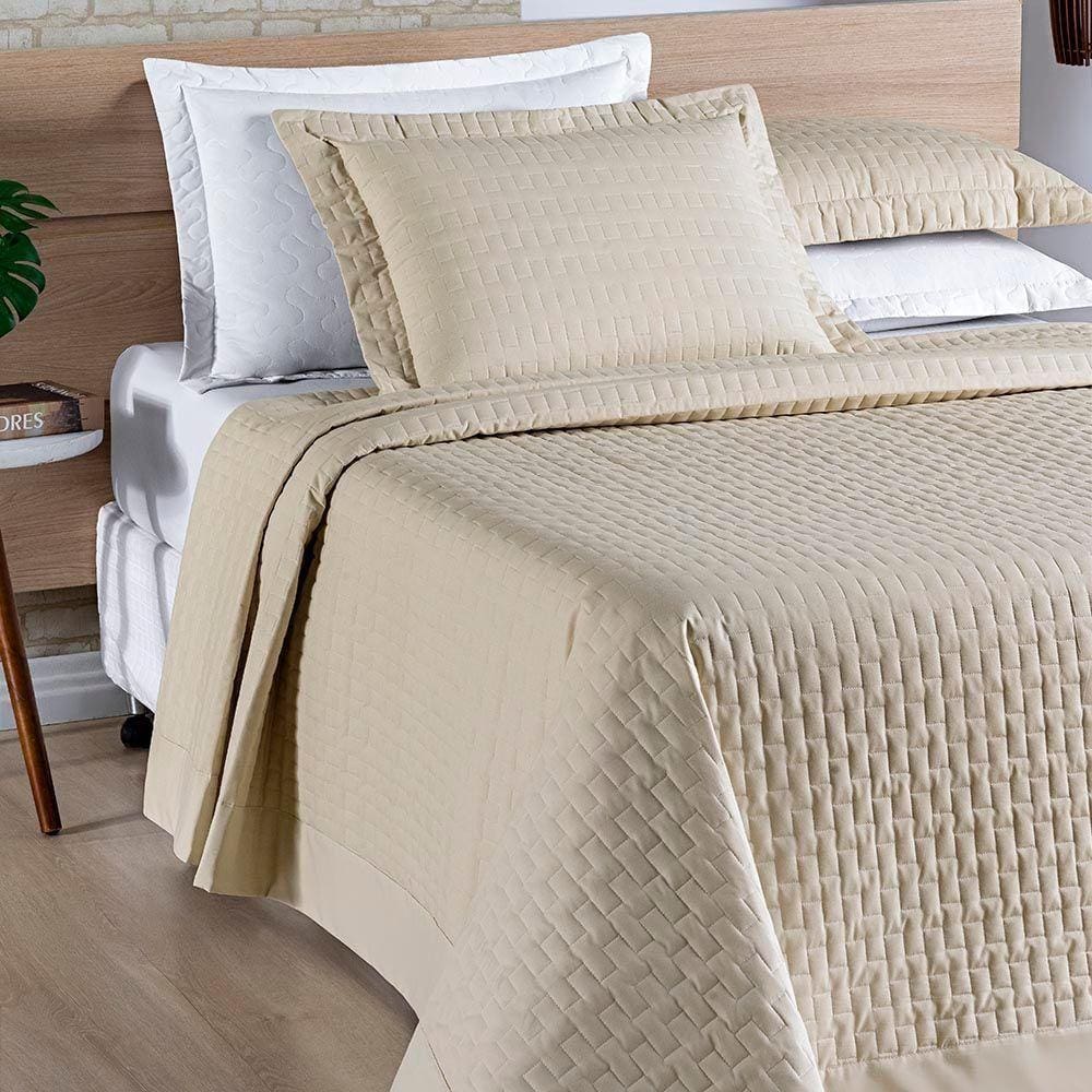 Cobre Leito Harmonia Casal Queen Tecido Percal 200 Fios Algodão Premium Luxo Toque Macio - Cáqui