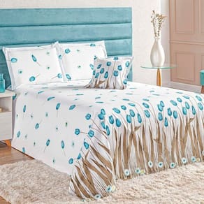 Kit Cobre Leito Tulipa Floral Casal Queen 05 Peças Tecido Percal Estampado - Branco