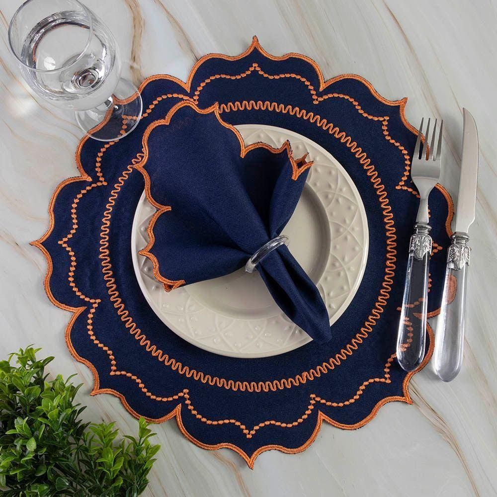 Jogo De Guardanapos Sousplat Americano 12 Peças Bordado Decorativo - Itália Marinho