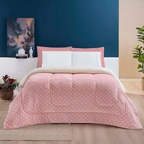 Coberdrom Cobertor Celine Casal Queen 01 Peça Tecido Sherpa Manta Flannel Quente - Rosa