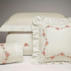 Kit Cobre Leito Casal Queen Holambra 06 Peças Tecido Percal 200 Fios Bordado Floral - Palha