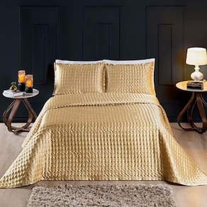 Kit Cobre Leito Brilhante Casal Queen 03 Peças Cetim Charmousse Premium - Dourado
