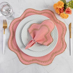 Jogo De Guardanapos Sousplat Americano 12 Peças Bordado Decorativo - Paris Detalhe Dourado Cor Rosê