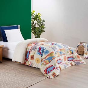 Coberdrom Solteiro Carrosel Kids Manta Flannel Sherpa Infantil Premium Toque Macio - Dinossauro