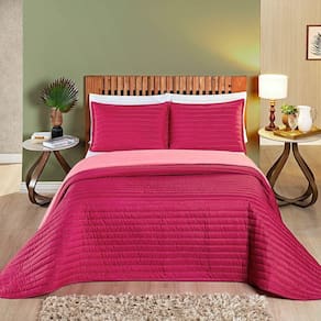 Kit Cobre Leito Belga Casal Queen 03 Peças Micropercal 200 Fios Dupla Face - Pink Com Rosa