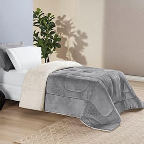 Coberdrom Diamond Solteiro Sherpa Com Manta Flannel 01 Peça - Cinza