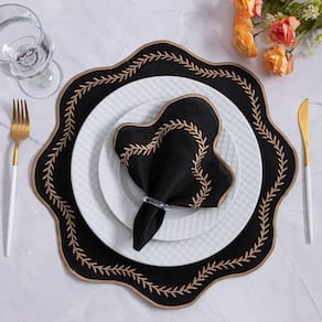 Jogo De Guardanapos Sousplat Americano 12 Peças Bordado Decorativo - Paris Detalhe Dourado Preto