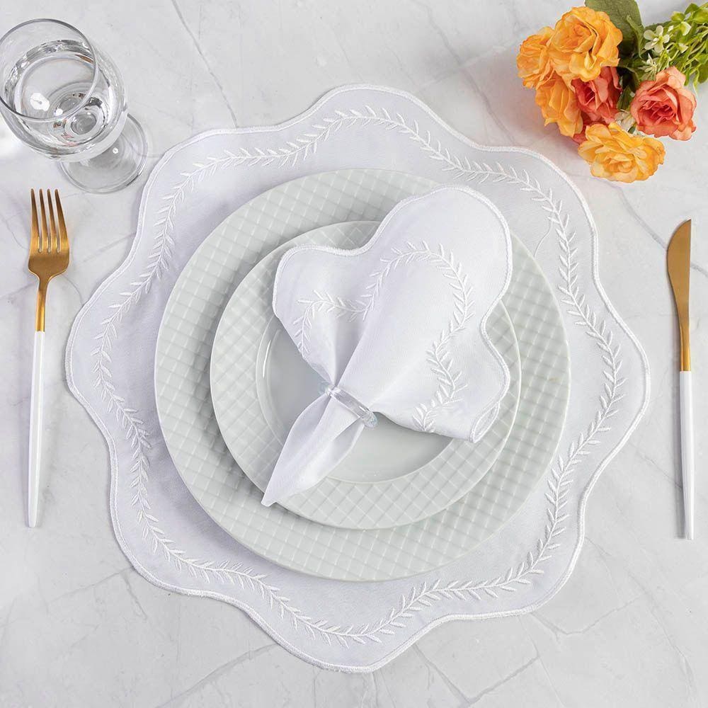 Jogo De Guardanapos Sousplat Americano 12 Peças Bordado Decorativo - Paris Detalhe Branco Branco