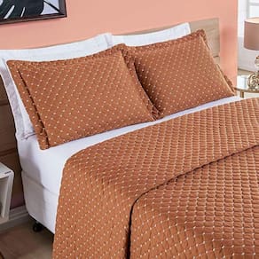 Kit Cobre Leito Espanha Casal Queen 03 Peças Micropercal 200 Fios Matelado White Line - Terracota