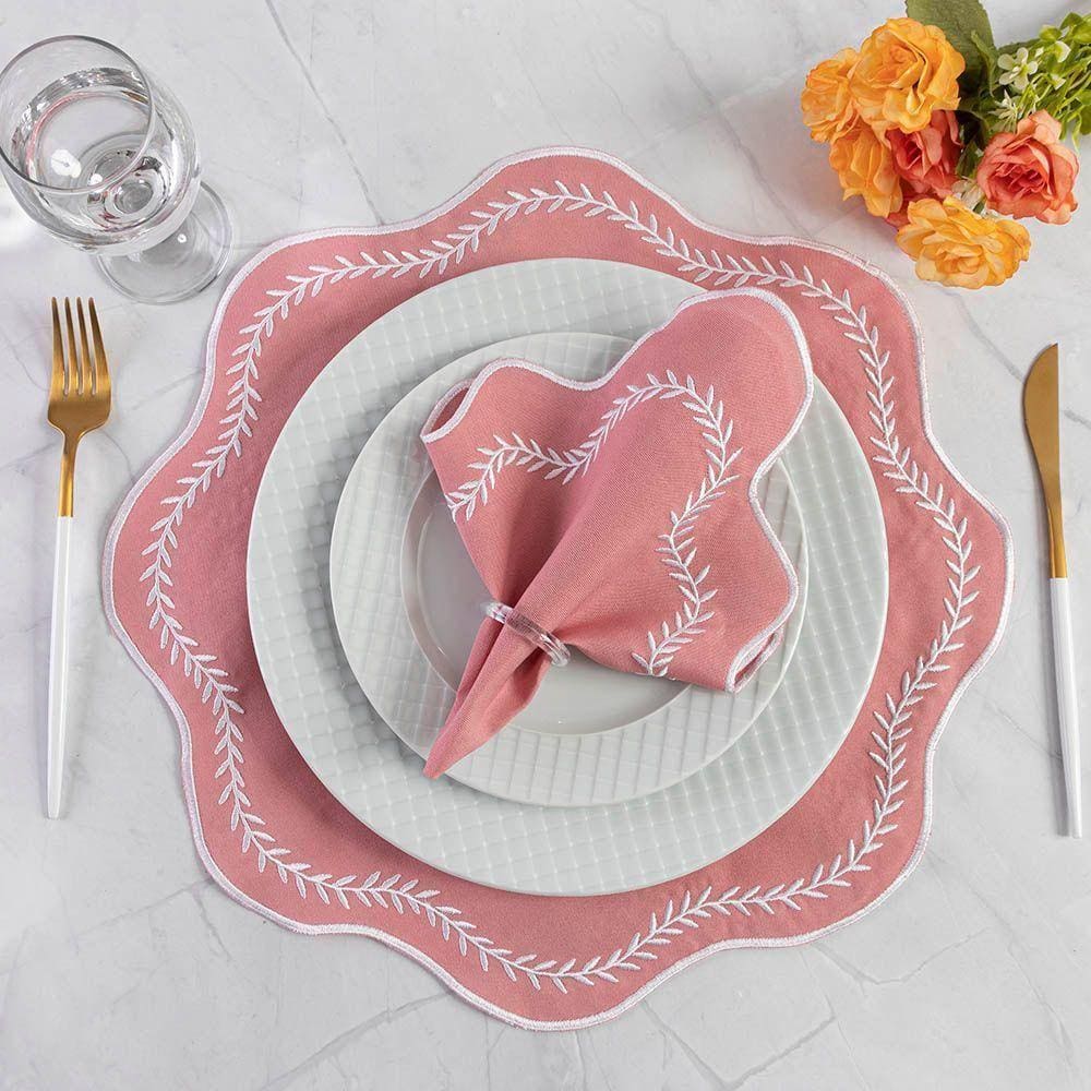 Jogo De Guardanapos Sousplat Americano 12 Peças Bordado Decorativo - Paris Detalhe Branco Rosê