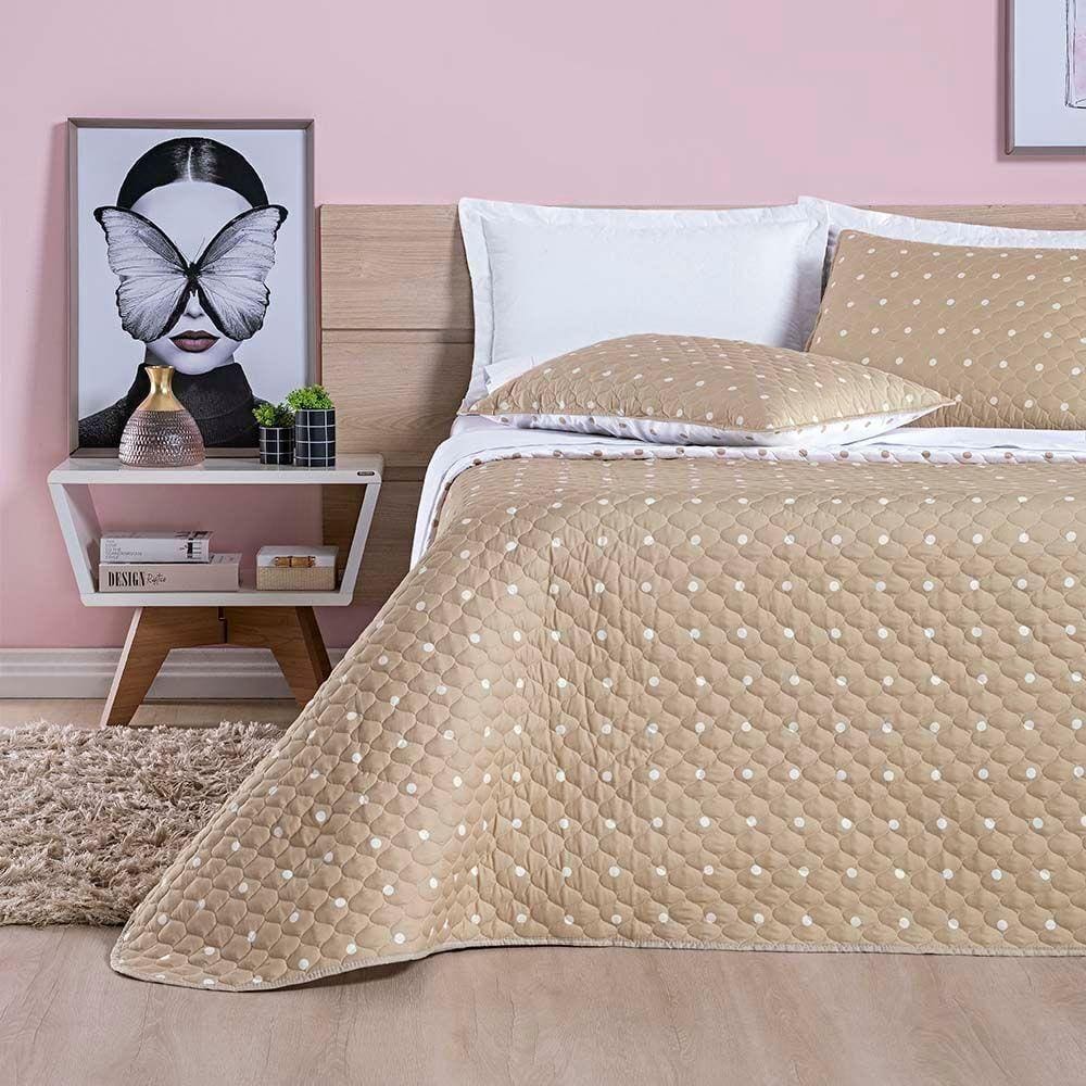 Kit Cobre Leito Celine Casal Padrão Dupla Face Micropercal 200 Fios 03 Peças - Cáqui