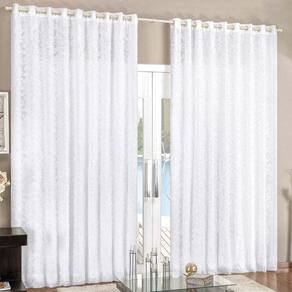 Cortina Renda 2,00M X 1,70M Branca Tecido Renda Com Voal Floral Sala Ou Quarto