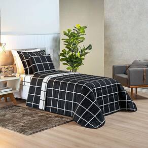 Kit Cobre Leito Minimalista Solteiro 02 Peças Micropercal 200 Fios - Preto Com Branco