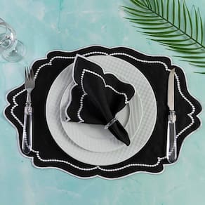 Jogo De Guardanapos Sousplat Americano 12 Peças Bordado - Linha Realeza Detalhe Branco Preto