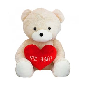 Urso De Pelúcia Branco Sentado Coração Te Amo 70 Cm