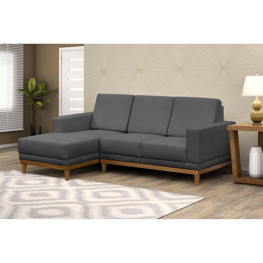 Sofá 3 Lugares com Chaise Lado Direito Cronus Cinza