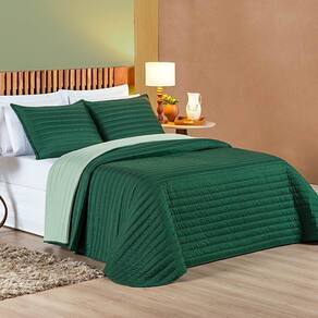 Kit Cobre Leito Belga Casal Padrão 03 Peças 200 Fios Dupla Face - Verde Esmeralda Com Verde Claro