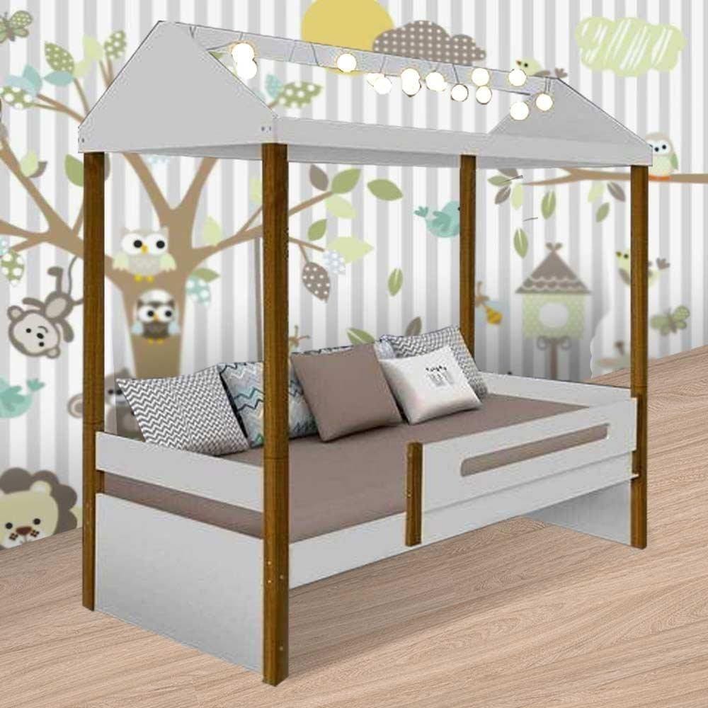 Cama Casa Solt. Sara Branco/mel C/ Led E Colchão