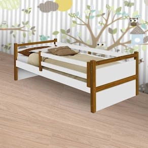 Cama Infantil Bianca Branco/mel Com Pés Em Madeira