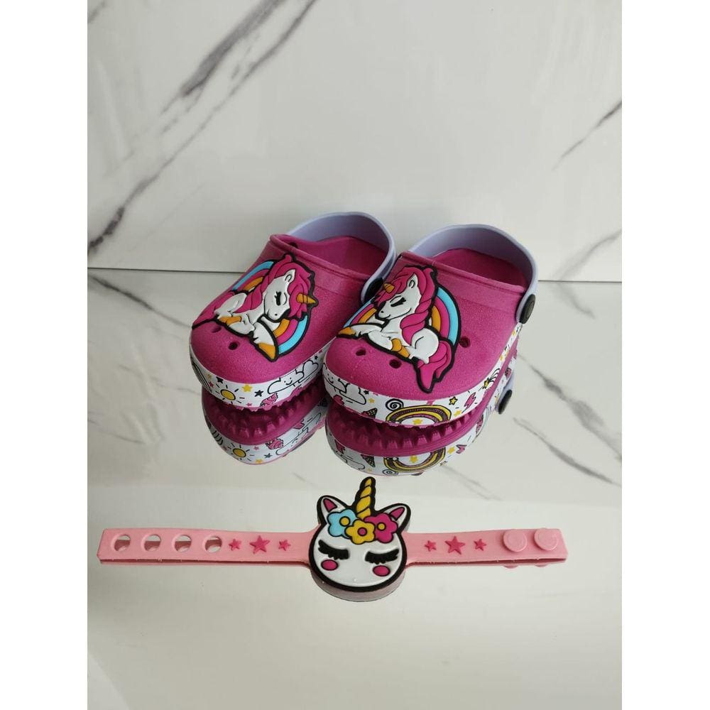 Babuche Infantil Menina Unicórnio Acompanha Pulseira BABUCHEPULUNI