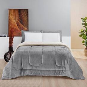 Coberdrom Diamond Casal King Sherpa Com Manta Flannel 01 Peça - Cinza