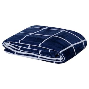 Cobertor Manta Minimalista Solteiro Manta Flannel Mantinha Quadrados Inverno 01 Peça - Azul Marinho