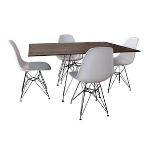 Conjunto de Mesa Eames Eiffel de Ferro Preto Tampo Amêndoa 120x75 4 Cadeiras Ferro Preta Assento Bra