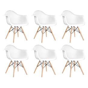 Kit 6 Poltronas Eames de Madeira com Braço Daw com Assento Branco