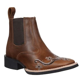 Botina Feminina Bico Quadrado Marrom Cow Way 33720