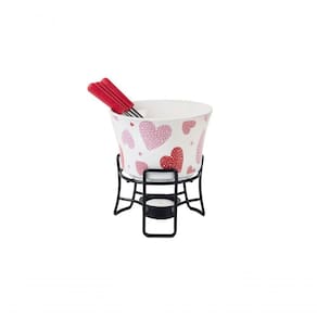 Aparelho De Fondue 7 Peças Corações Cerâmica Linha Fondue Brinox Branco