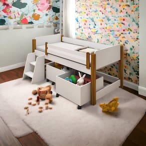 Cama Paty Branco/mel C/ Colchão, 02 Nichos E Escadinha
