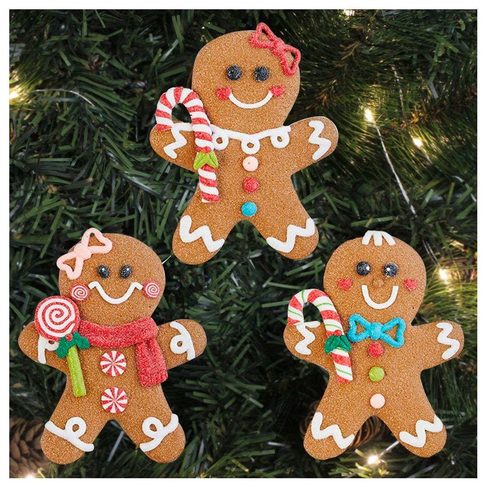 Kit 3 Enfeites Pendente Para Árvore De Natal Biscoito Ginger 13cm
