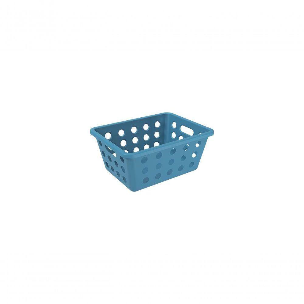 Cesta Pequena Organizadora 1,5 L Retangular Plástico Azul Atlantic Linha Flora Ocean Coza Azul Atlan