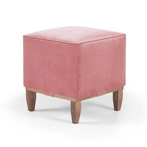 Puff Decorativo Quadrado Pés Em Madeira Cor Suede Rosê