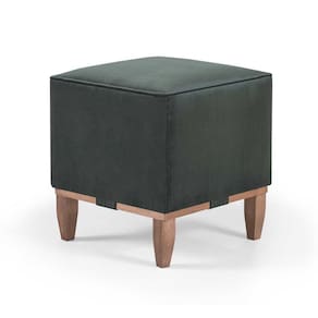 Puff Decorativo Quadrado Pés Em Madeira Cor Suede Verde