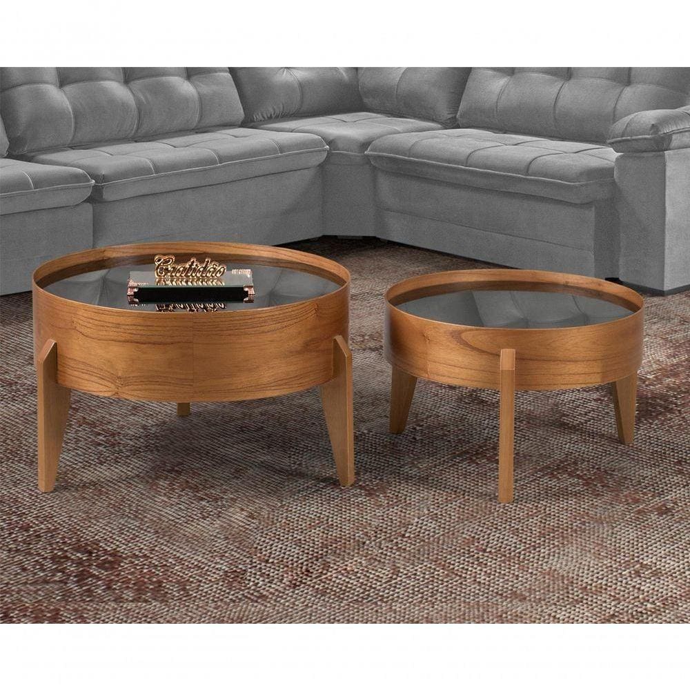 Mesa De Centro Laminada Com Vidro - Eloá Diâmetro 60cm