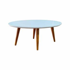 Mesa De Centro Oval Laqueada Com Vidro Cor Branco Tamanho G