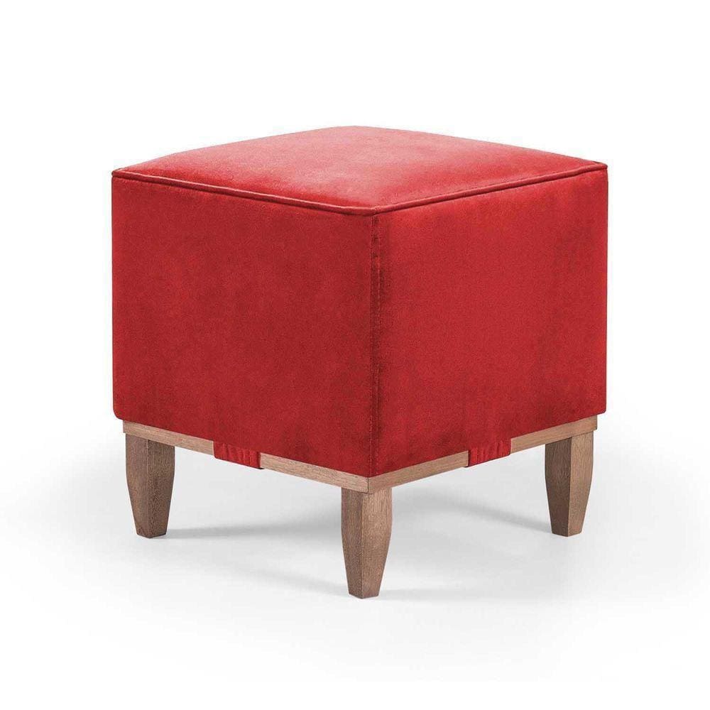 Puff Decorativo Quadrado Pés Em Madeira Cor Vermelho