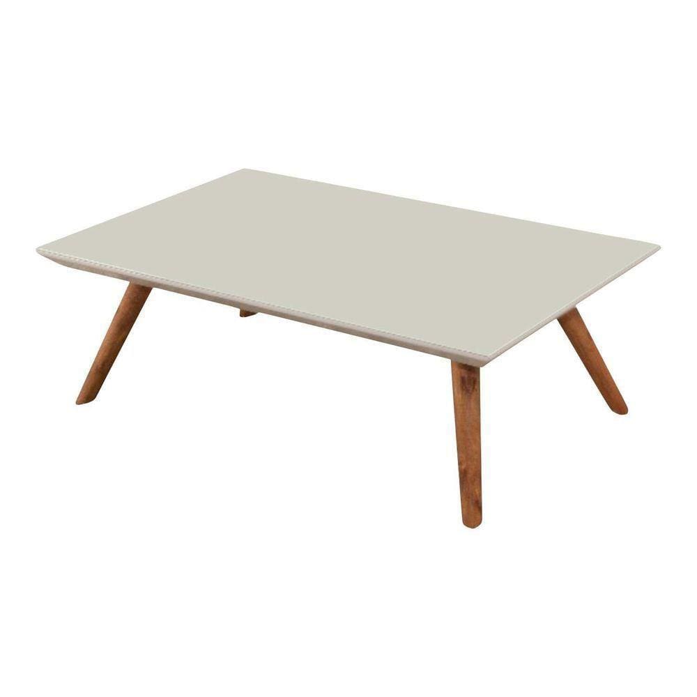 Mesa De Centro Retangular Laqueada Com Vidro Cor Off White