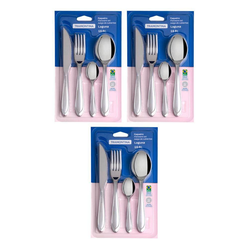Kit 48 Peças Faqueiro Jogo de Talheres Inox Laguna Tramontina