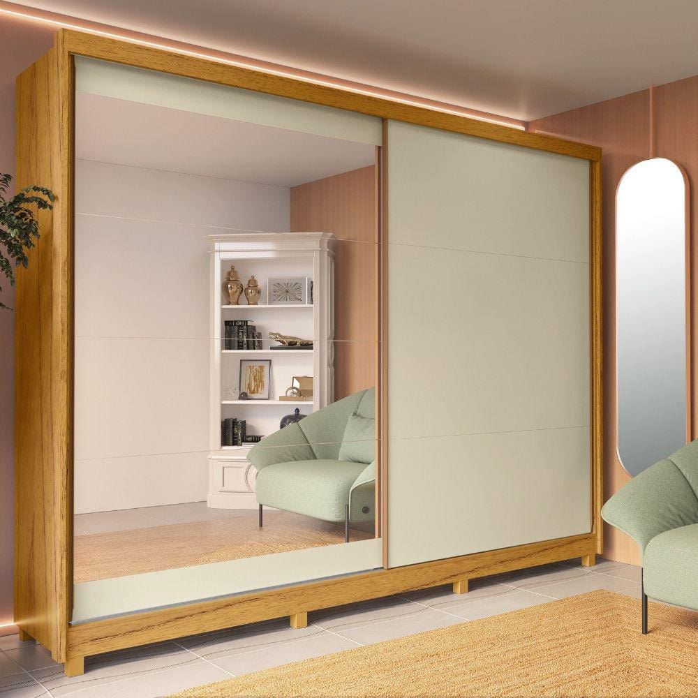 Guarda Roupa Casal com Espelho 2 Portas de Correr 7 Gavetas Flex Color Apolo Gelius