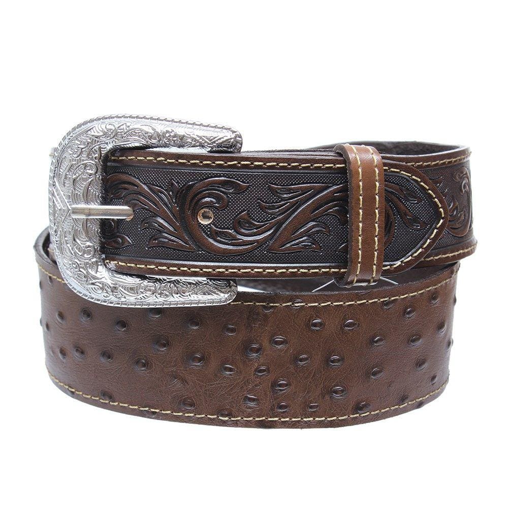 Cinto de Couro Marrom Detalhe Avestruz Cow Way 32464