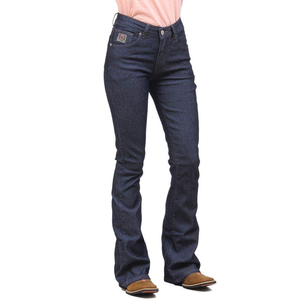 Calça Flare Jeans Feminina com Elastano Azul Escuro Os Vaqueiros 32428