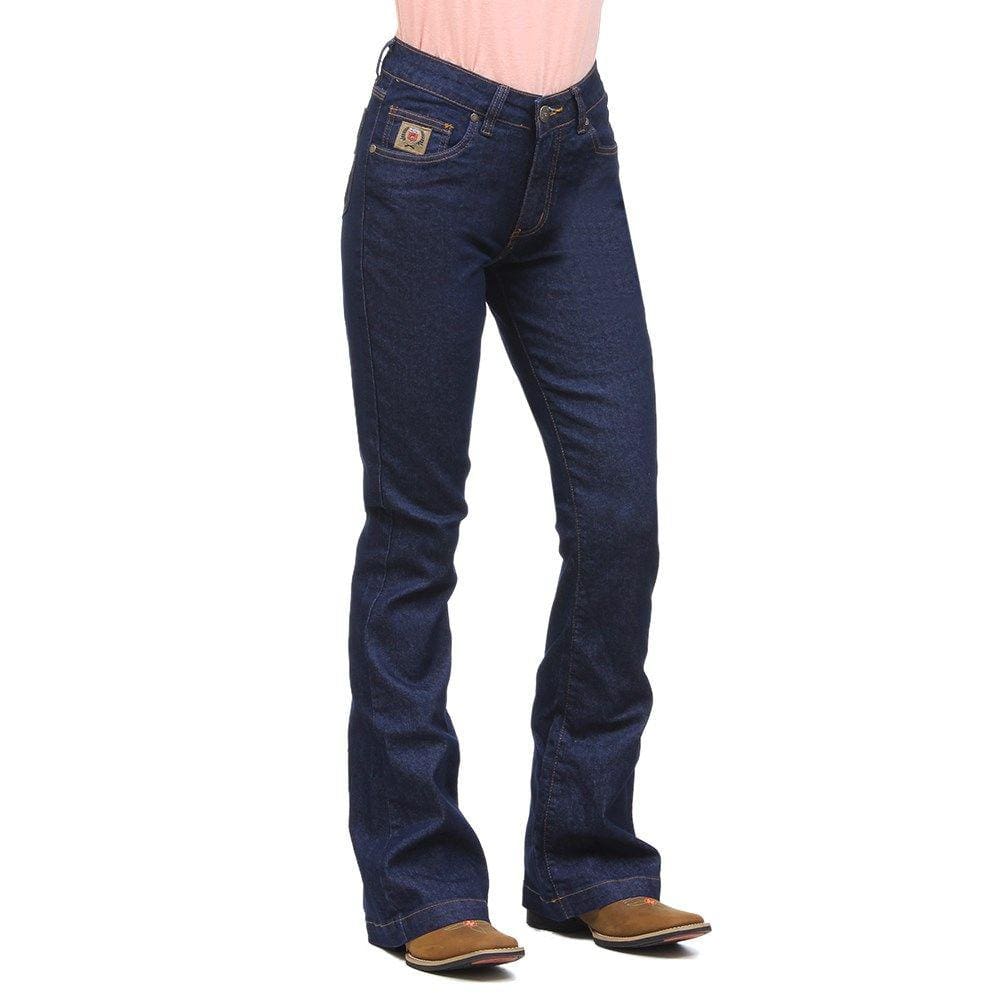 Calça Flare Jeans Feminina Amaciada Azul Escuro Os Vaqueiros 32242