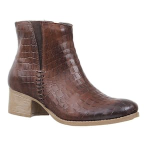 Botina Feminina Jacaré Marrom Bico Redondo Cow Way 26745