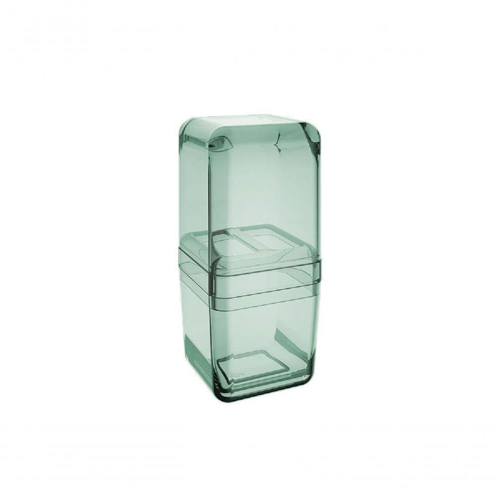 Porta-escova De Dentes Com Tampa Cor Verde Soft Plástico Linha Cube Coza