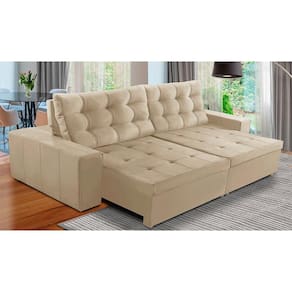 Sofá Retrátil e Reclinável 3 Lugares com Molas 2,10m Duda Suede Bege Adonai Estofados