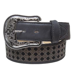 Cinto de Couro Feminno Preto com Strass Cow Way 32923